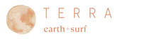 Logo for Terra Earth Surf with a stylized globe on a white background