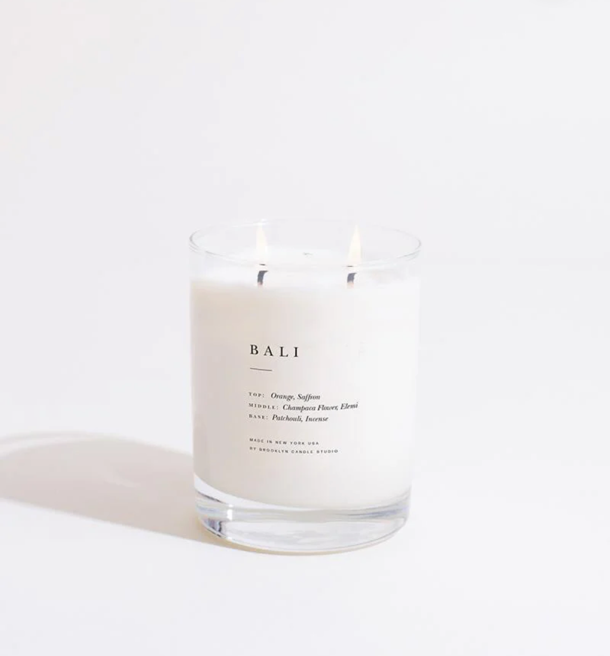 Candle labeled 'Bali' on a white background