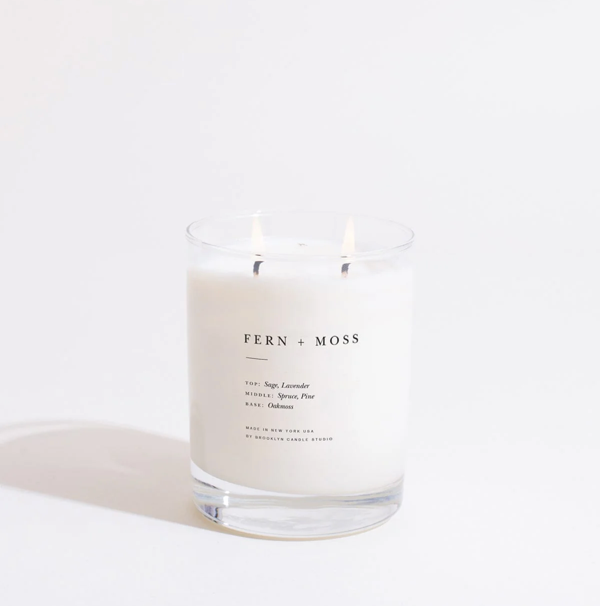 Fern + Moss candle on a white background