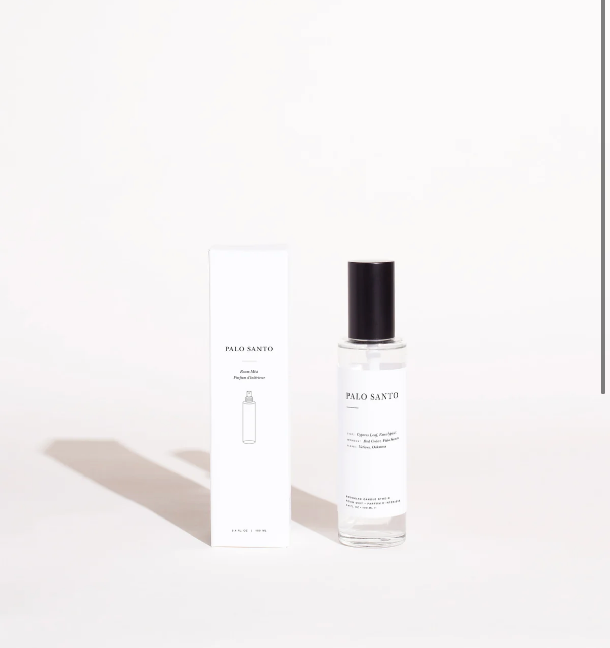 Palo Santo diffuser bottle and packaging on a white background